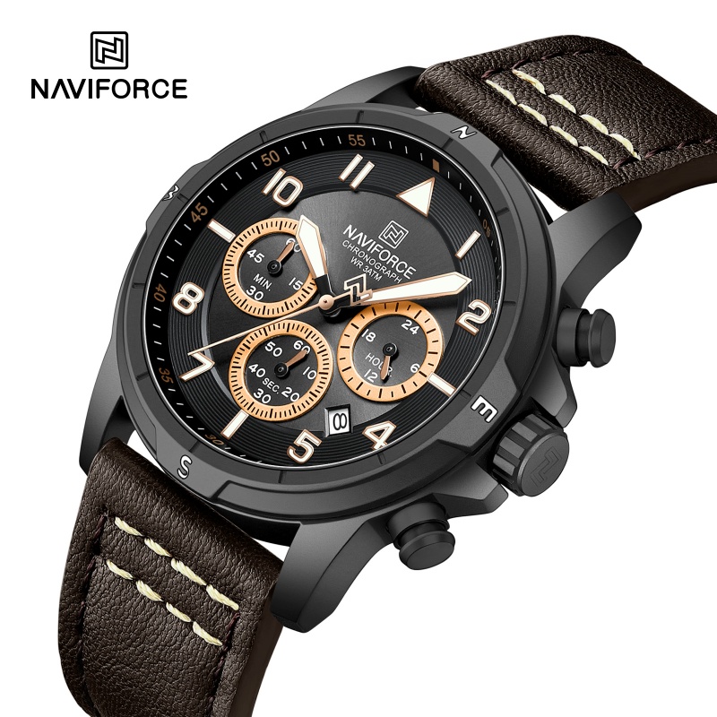 NAVIFORCE Fashion Quartz Chron - Leather Watch Band Men ulasan dan harga