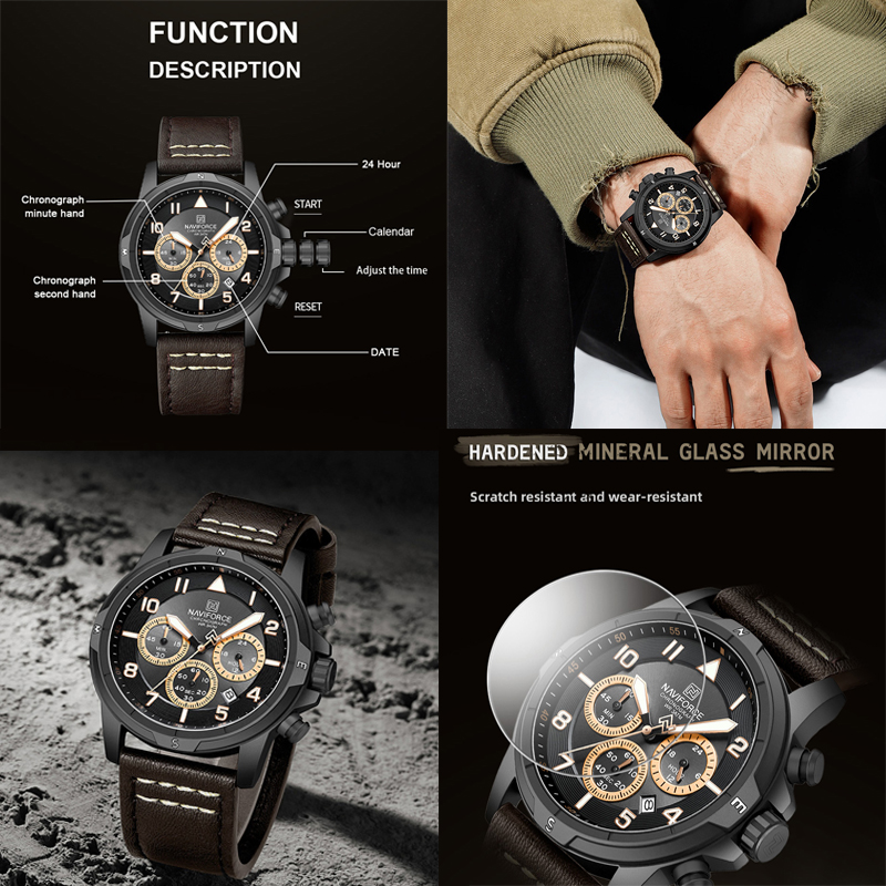 NAVIFORCE Fashion Quartz Chron - Leather Watch Band Men ulasan dan harga