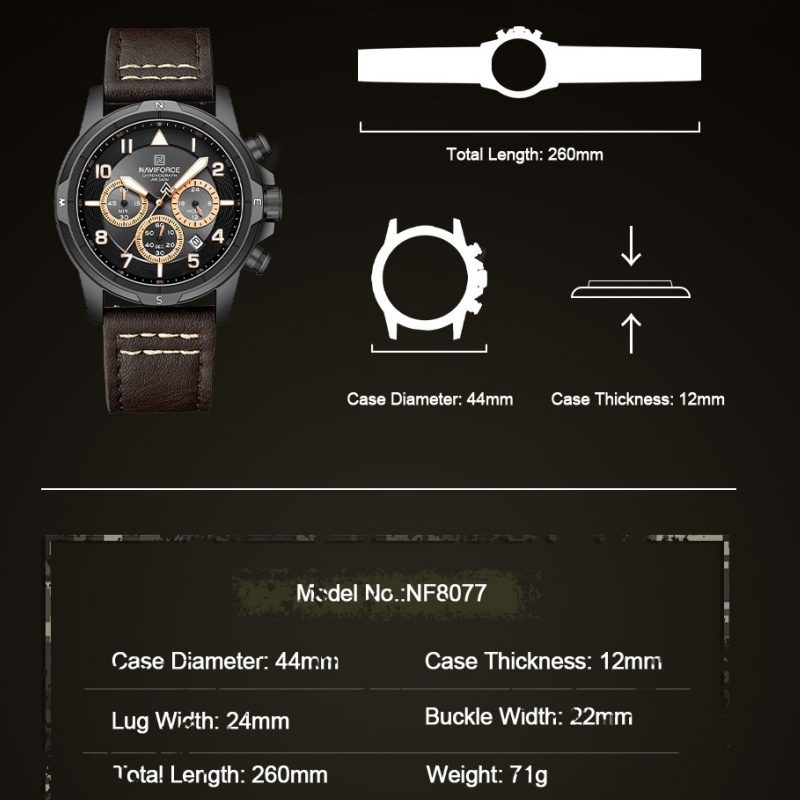 NAVIFORCE Fashion Quartz Chron - Leather Watch Band Men ulasan dan harga